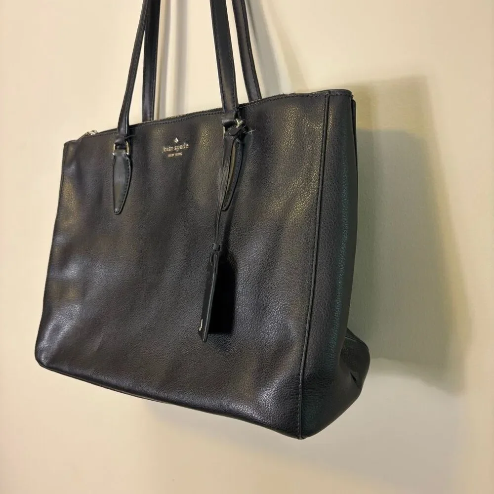 Kate Spade Black Leather Large Shoulder Tote Bag Purse